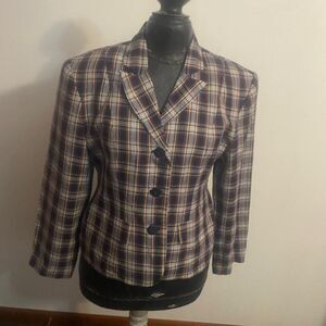Paul Harris Design Vintage Linen blend Plaid Blue/Yellow blazer, size M